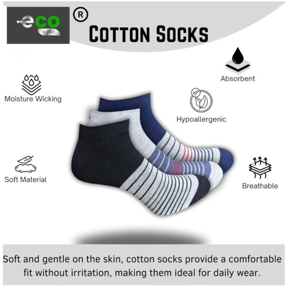 Multicolor unisex casual cotton printed low cut socks: Light grey, blue, black set
