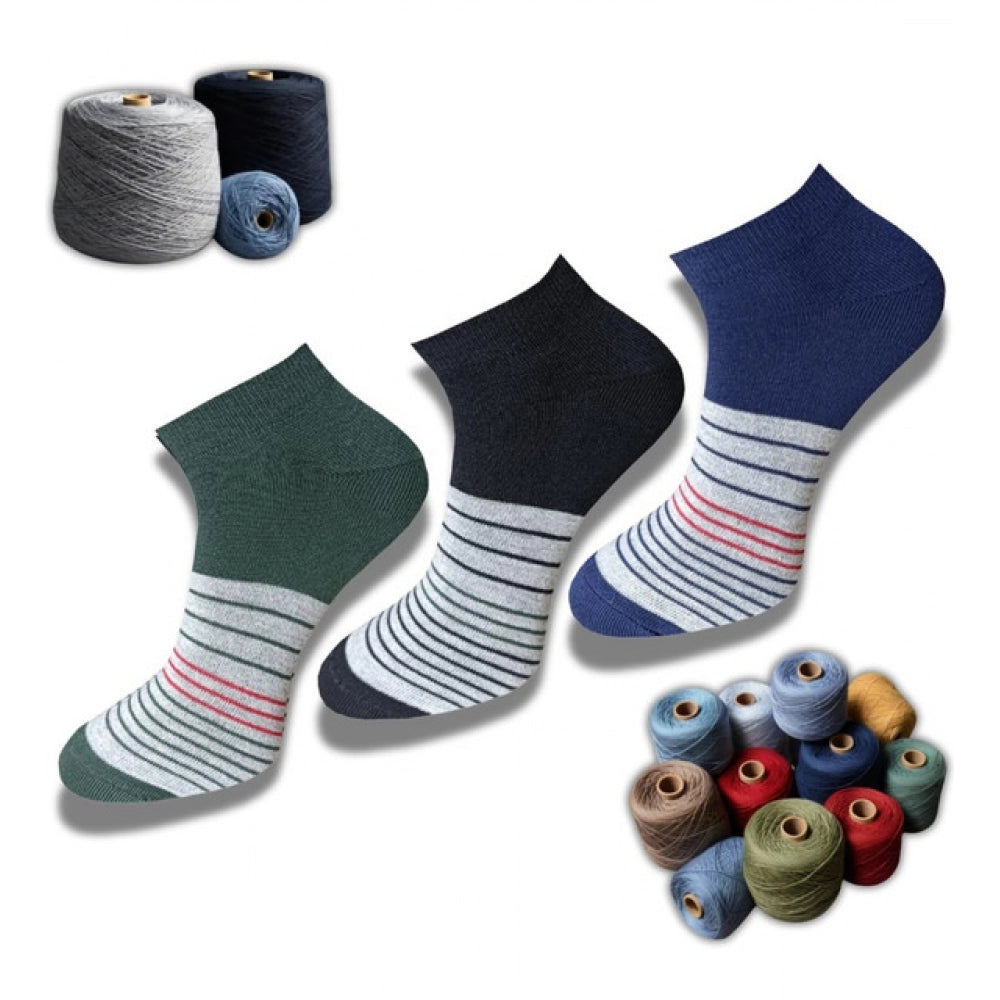 Multicolor unisex casual cotton printed low cut socks: olive green, black, navy blue