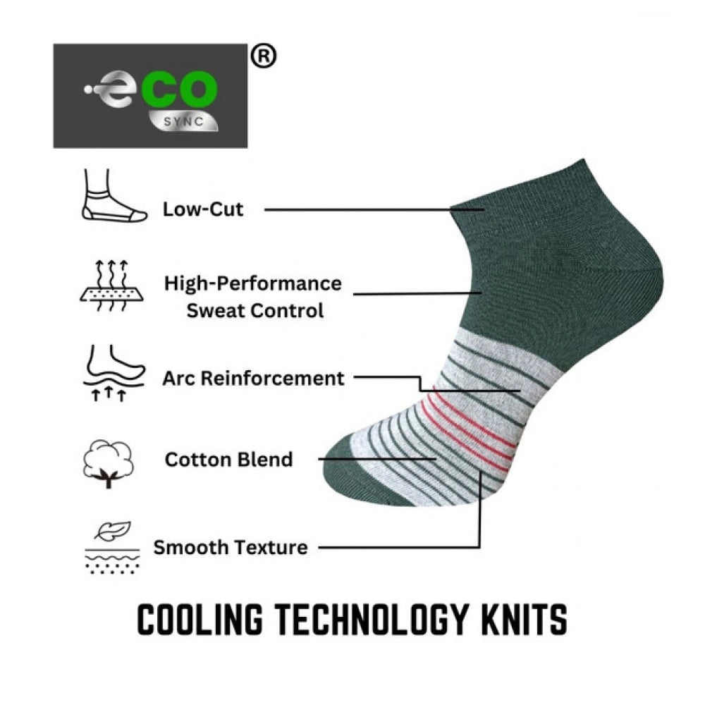 Multicolor unisex casual cotton printed low cut socks: olive green, black, navy blue