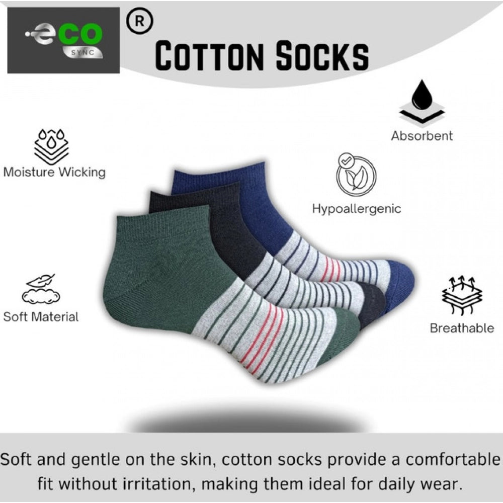 Multi-colored unisex casual cotton printed low cut socks, olive green, black, navy blue