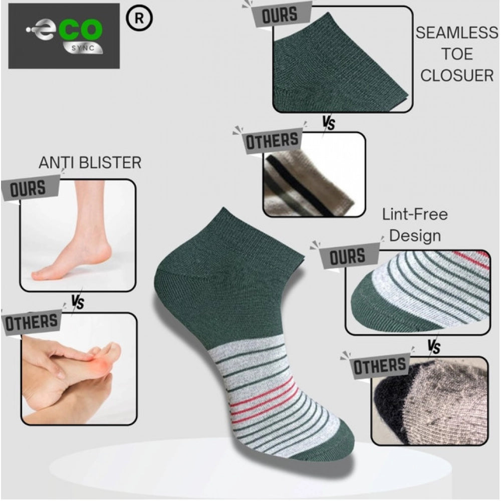 Multicolor unisex cotton printed low cut socks: Olive green, black, navy blue for casual wear