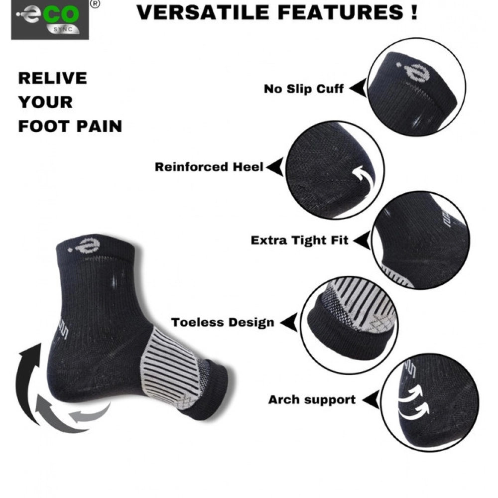 Multicolor unisex casual cotton printed ankle length support socks for everyday wear, black version displayed