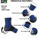 Multicolor unisex casual cotton printed ankle length support socks, navy blue pattern on display