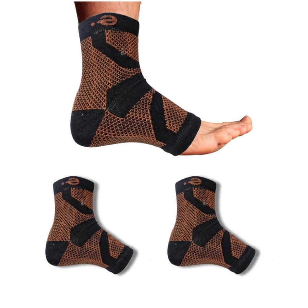 Multicolor unisex casual printed cotton ankle length support socks, burnt orange-black design for everyday wear