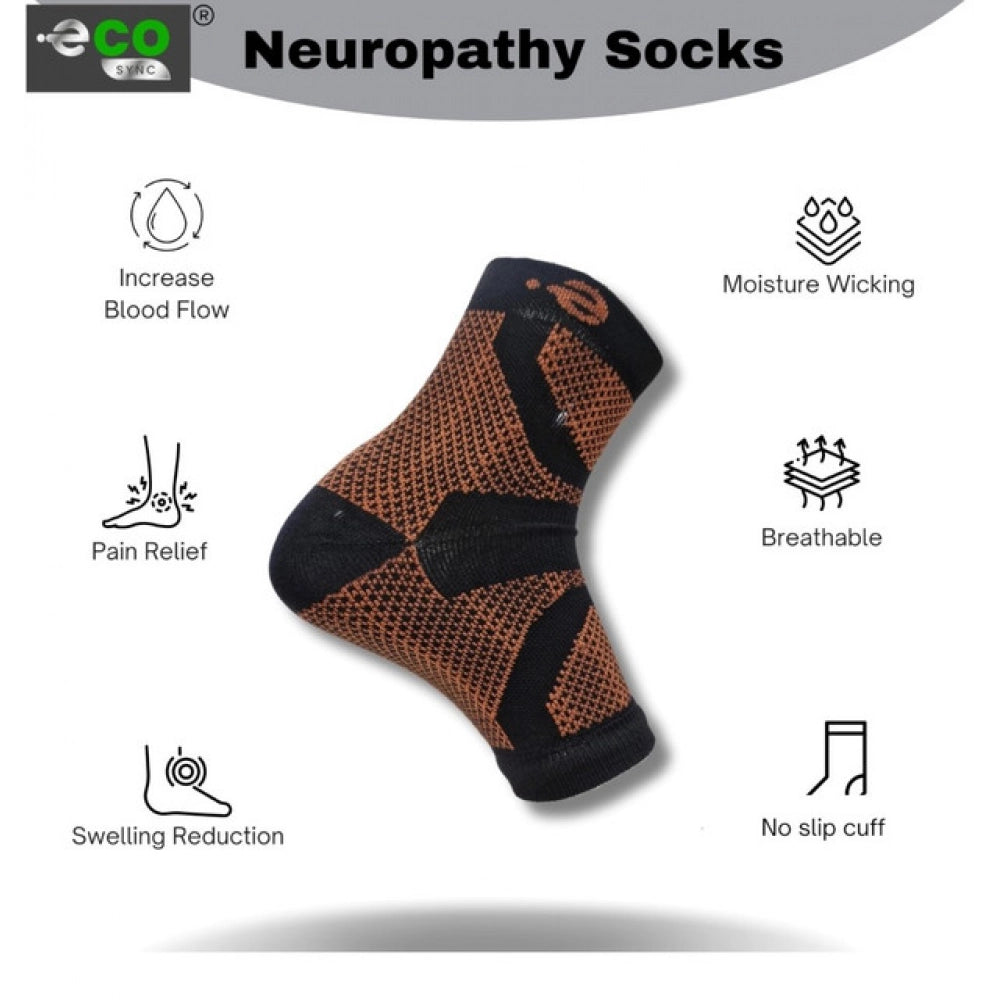 Multicolor unisex cotton printed ankle-length support socks, burnt orange-black design for casual wear