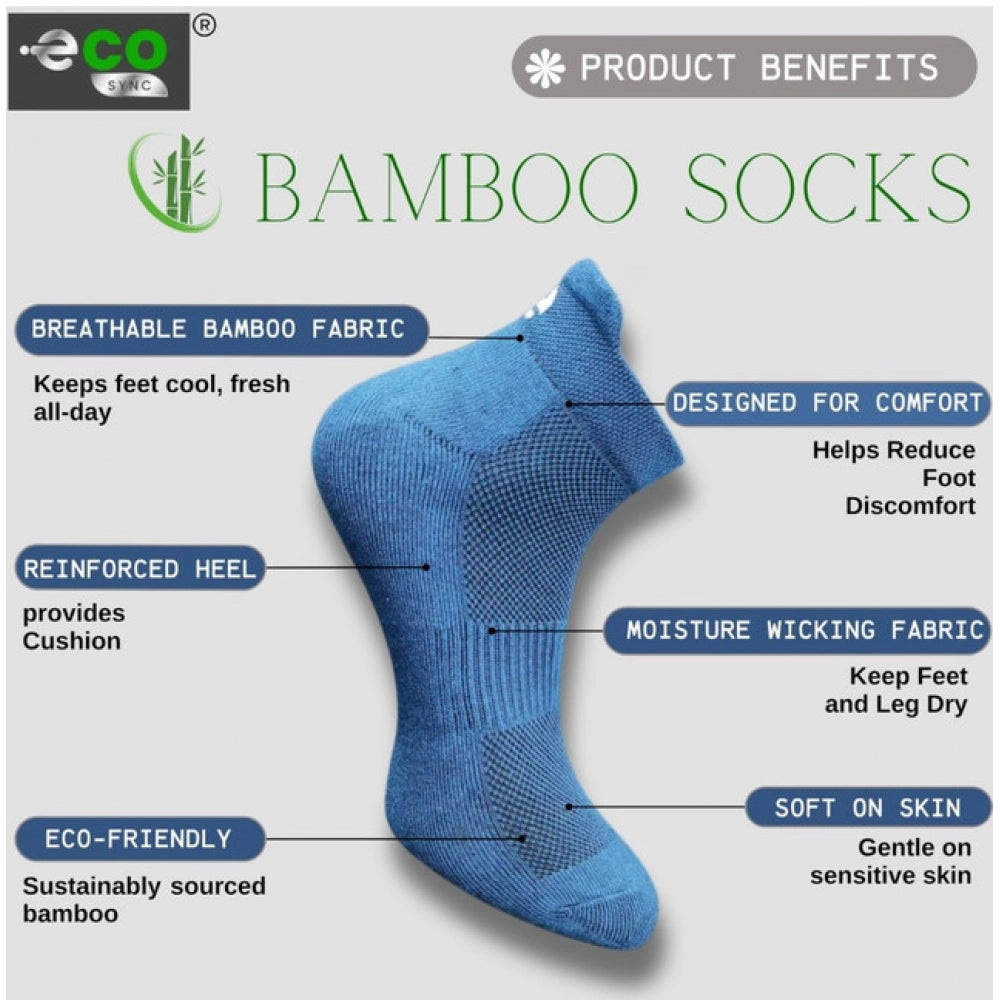 Multicolor unisex cotton printed ankle-length socks: navy blue, sky blue, olive, light peach on feet