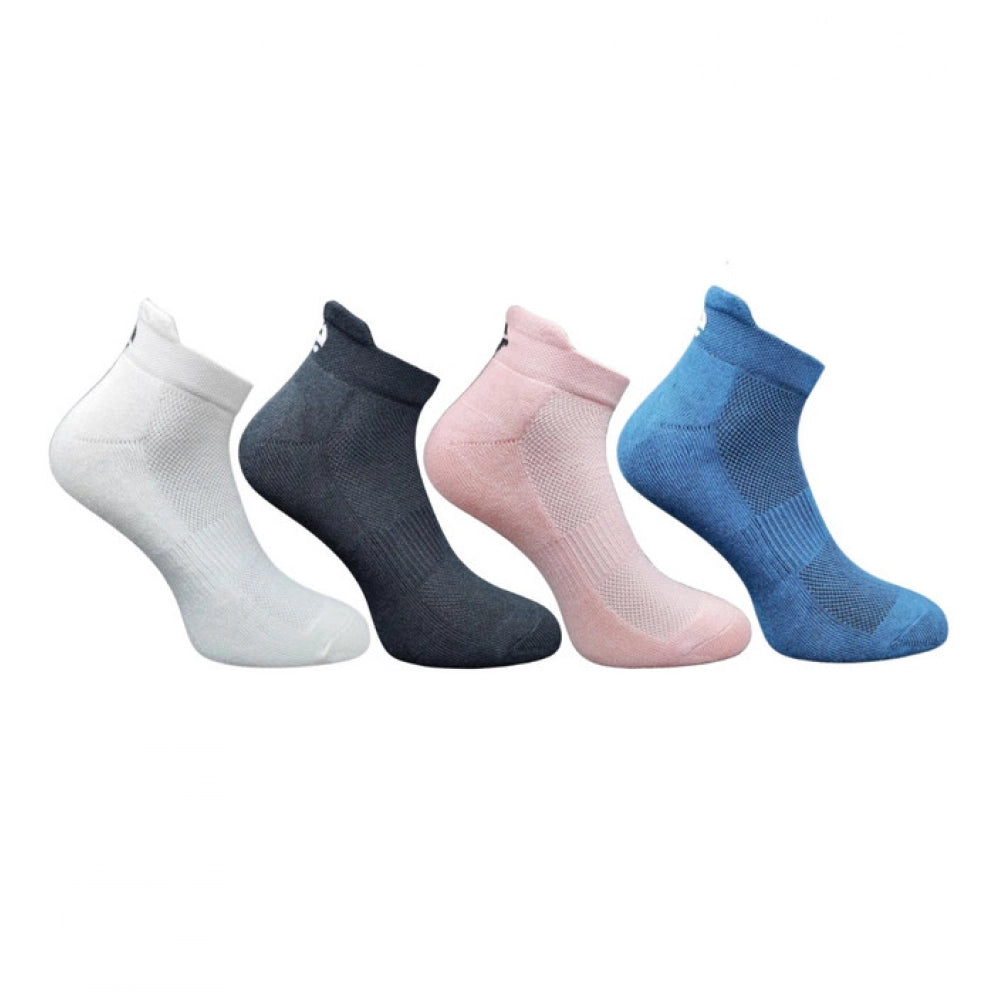 Multicolor unisex casual cotton printed ankle socks - off white, black, light peach, navy blue on display rack