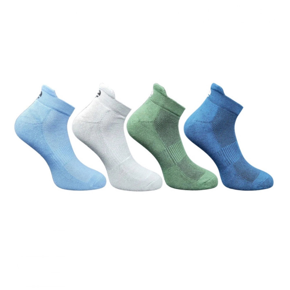 Multicolor unisex casual cotton ankle socks: Sky blue, light grey, olive, navy blue - printed design on display
