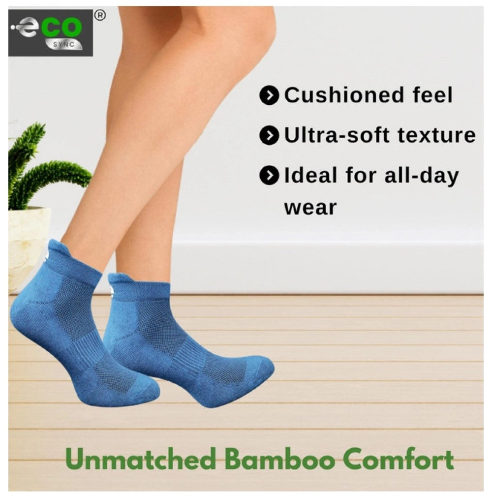 Multicolor unisex casual cotton printed ankle length socks - sky blue, light grey, olive, navy blue