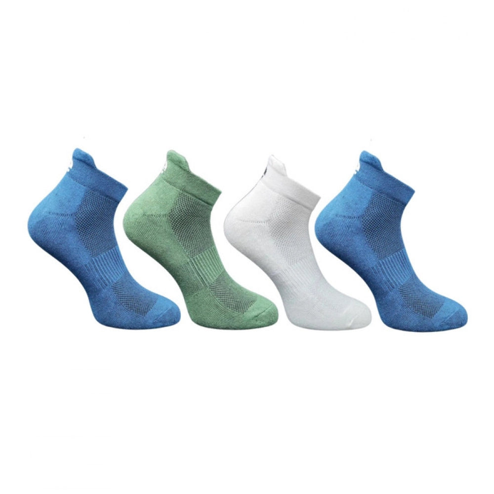Multicolor unisex casual cotton printed ankle socks - navy blue, olive, off white pair set