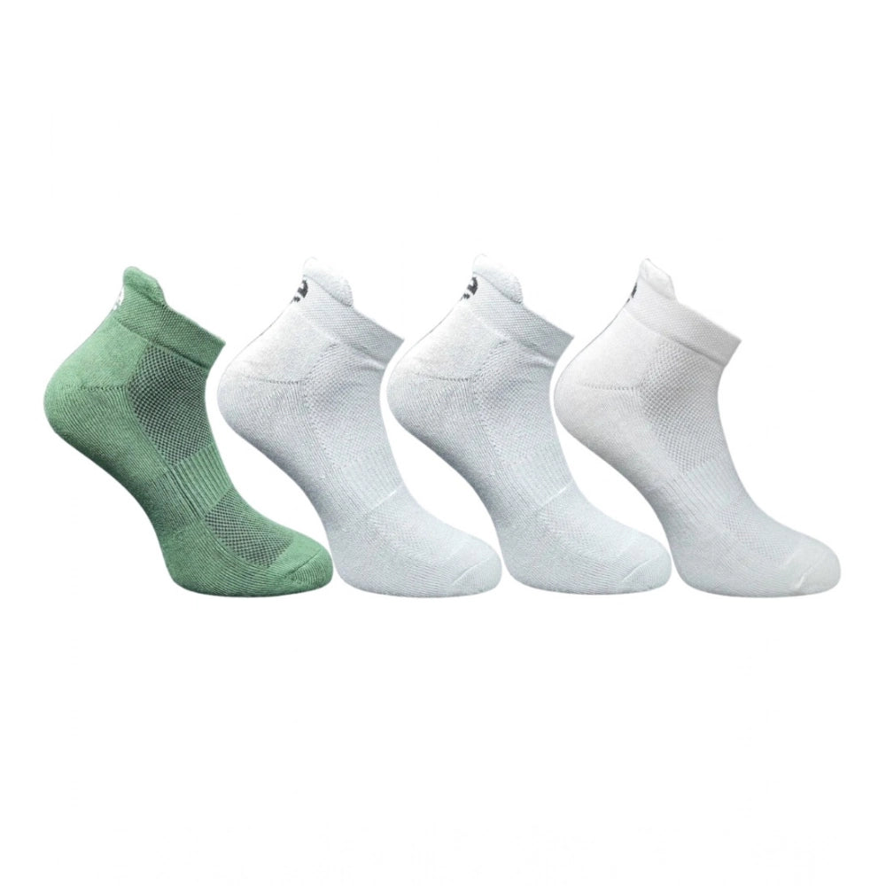 Multicolor unisex casual cotton printed ankle length socks - olive, light grey, light grey, off white design for everyday wear