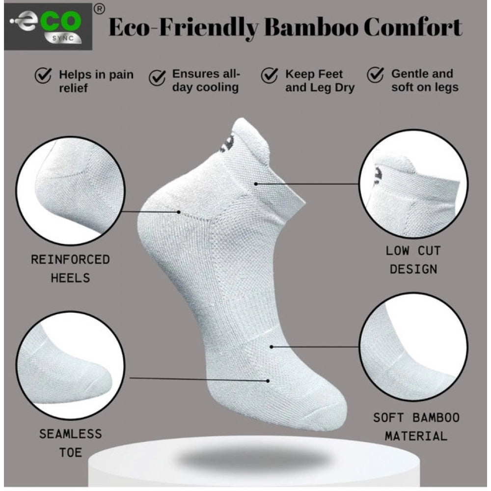 Multicolor unisex cotton printed ankle socks: olive, light grey, light grey, off white (actual colors may vary)