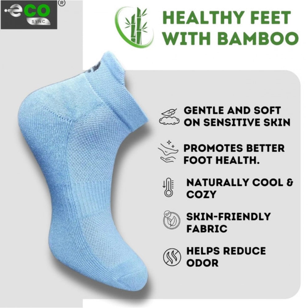 Multicolor unisex cotton printed ankle socks: olive, sky blue, navy blue, off white on display rack