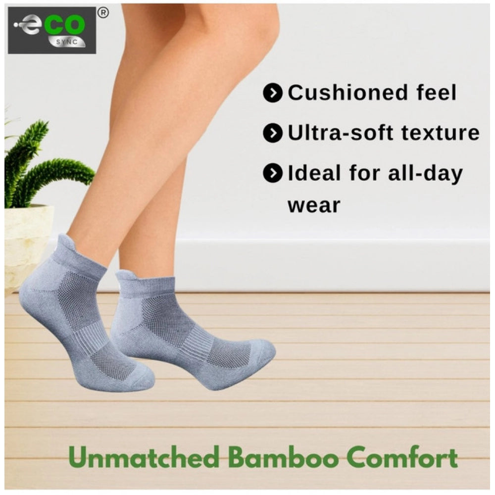 Multicolor unisex casual cotton ankle socks: navy blue, off white, black, dark grey (patterned) on display