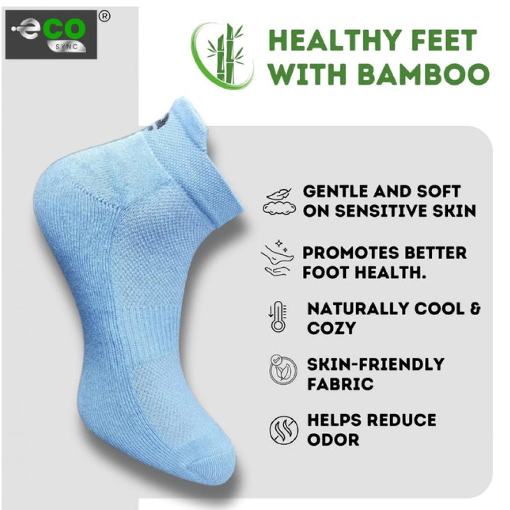 Multicolor unisex casual cotton printed ankle socks - off white, sky blue, black, navy blue on feet