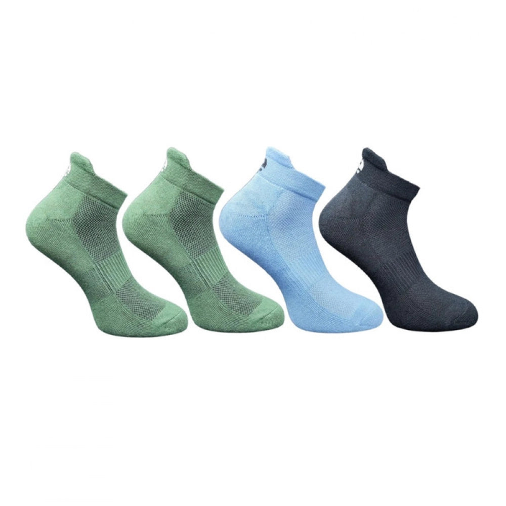 Multicolor unisex casual cotton printed ankle length socks: olive, sky blue, black (actual colors may vary)