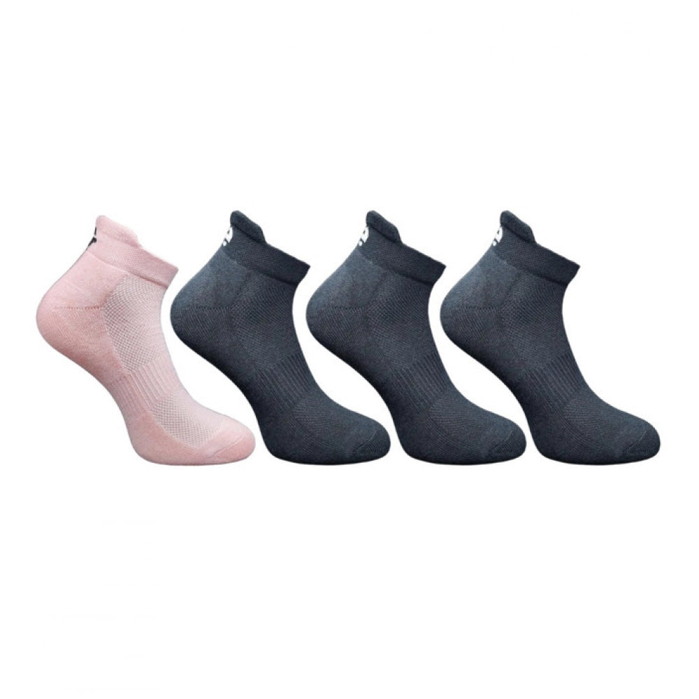 Multicolor unisex casual cotton ankle length socks with light peach, black pattern - varied color on feet