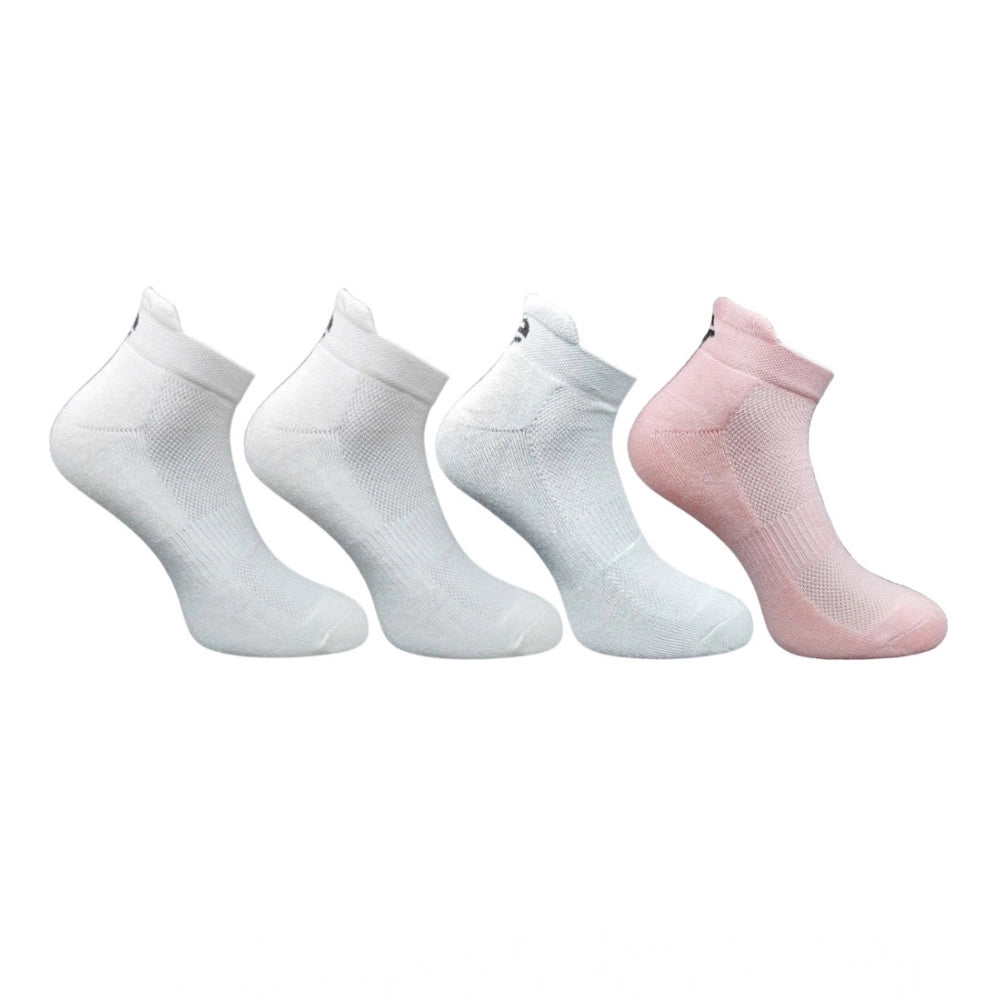 Multicolor unisex casual cotton ankle socks, off white, light grey, light peach print pattern