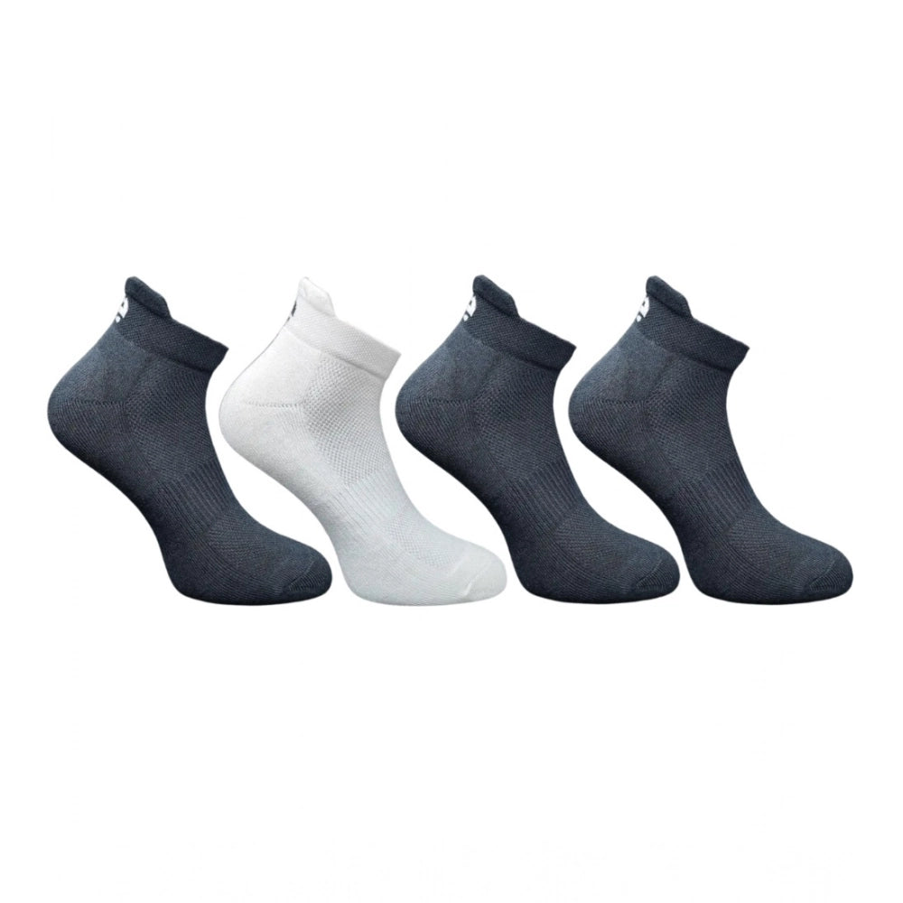 Multicolor unisex casual ankle-length cotton socks with printed design, black, off white, black pairing
