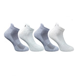 Multicolor unisex casual cotton ankle socks, set of four with varied shades of dark grey, light grey, off white