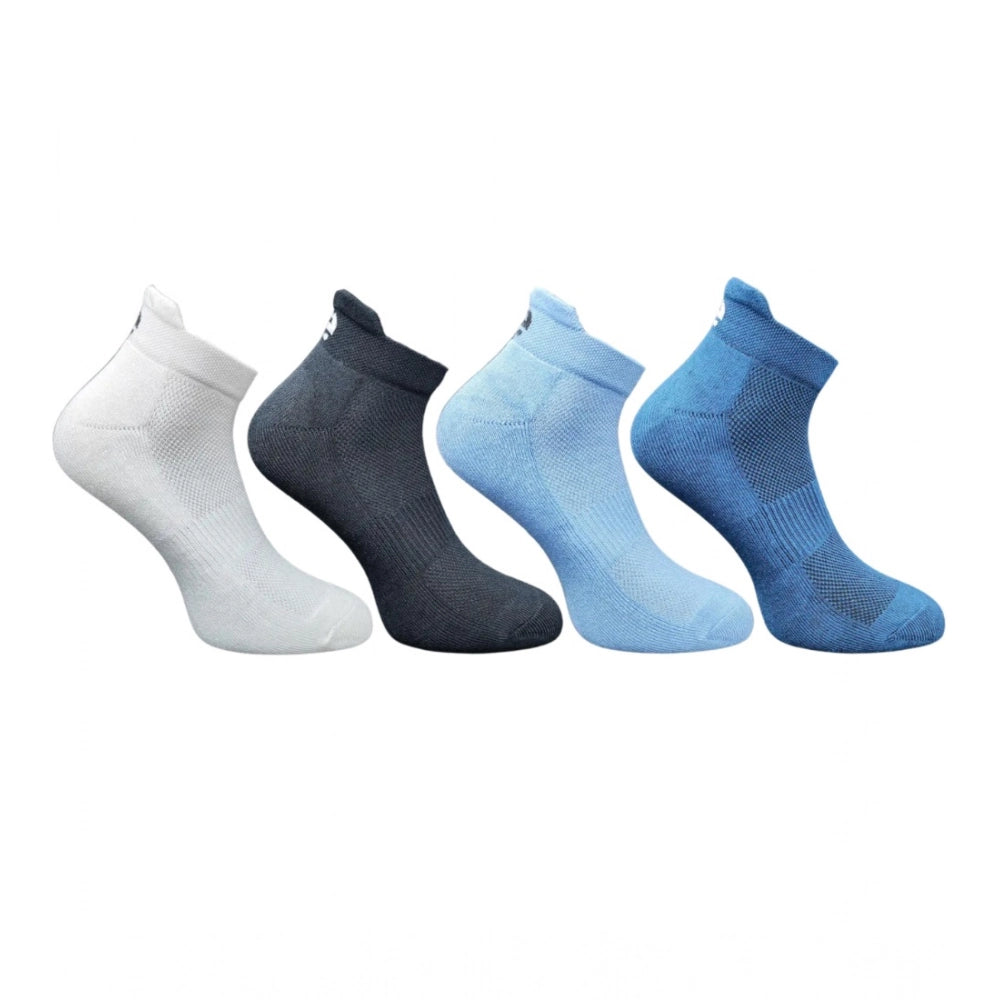 Multicolor unisex casual cotton printed ankle length socks: off white, black, sky blue, navy blue