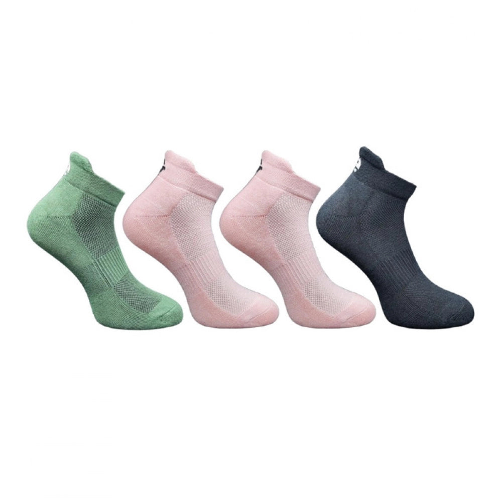 Multi-colored unisex casual cotton ankle socks, olive, light peach, black print design on feet