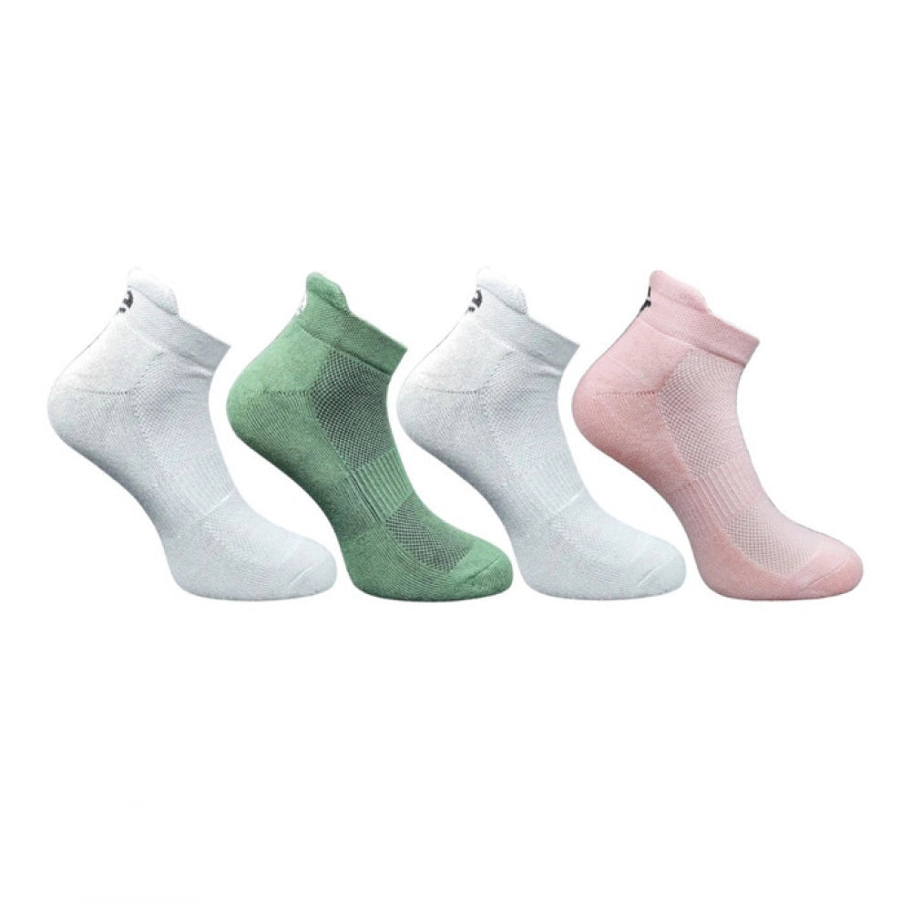 Multi-colored unisex casual cotton ankle socks, featuring light grey, olive, and light peach prints