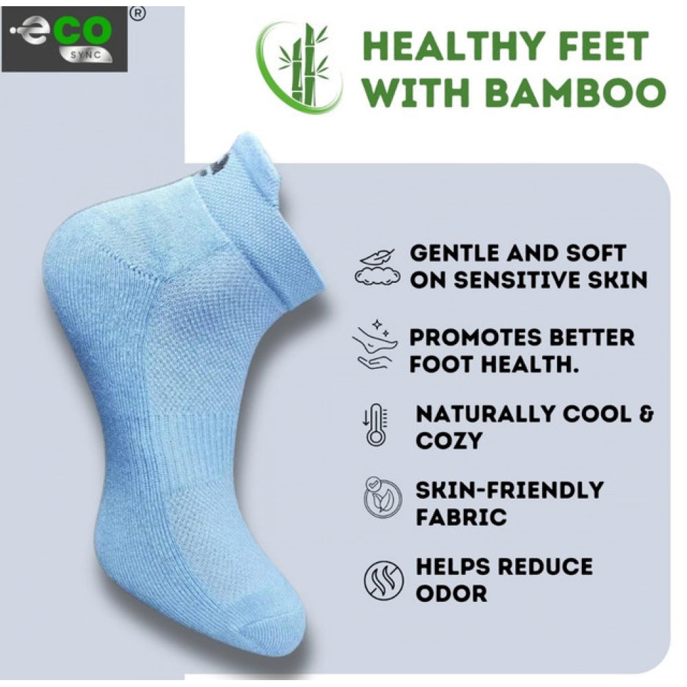 Multicolor unisex casual cotton printed ankle socks: Sky blue, black pairing, vibrant patterns on feet