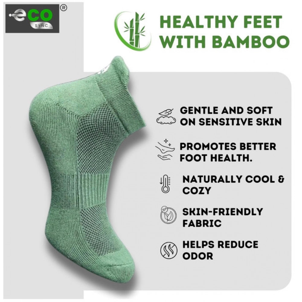 Multicolor unisex casual cotton printed ankle socks: black, olive, olive, sky blue on feet