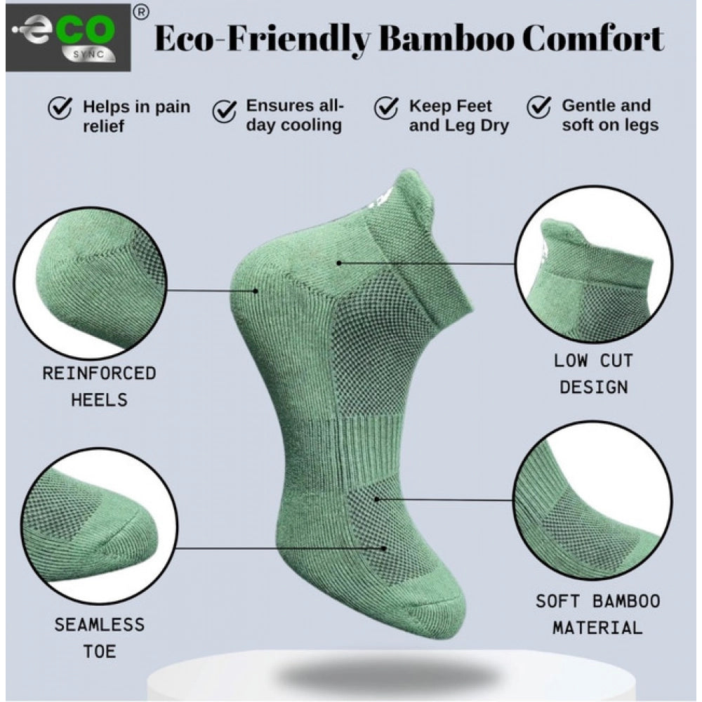 Multicolor unisex casual cotton printed ankle length socks: black, olive, olive, sky blue (varies slightly)