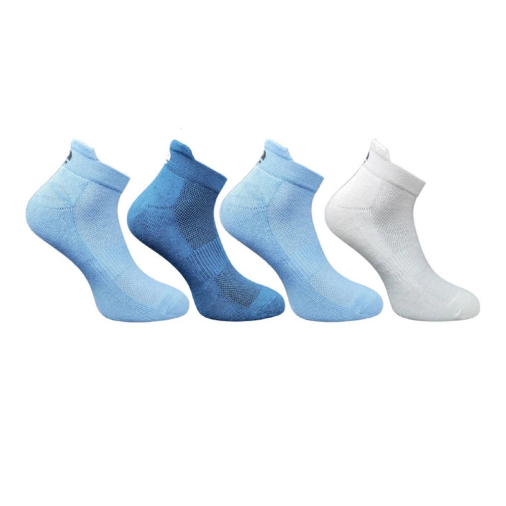 Multicolor unisex casual cotton printed ankle socks: Sky Blue, Navy Blue, Off White, set of 4_Pair