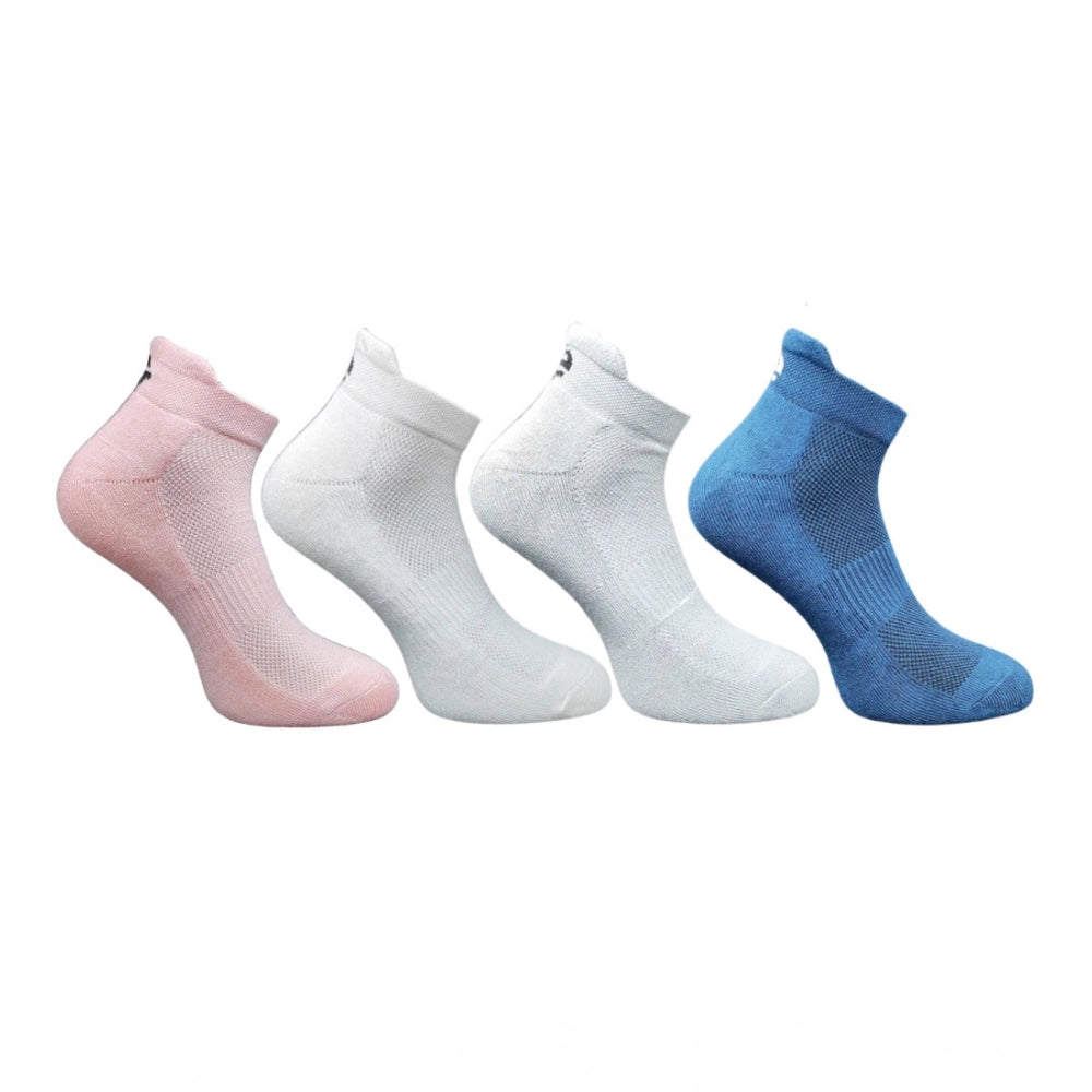 Multicolor unisex casual cotton ankle-length socks with light peach, off white, light grey, navy blue prints