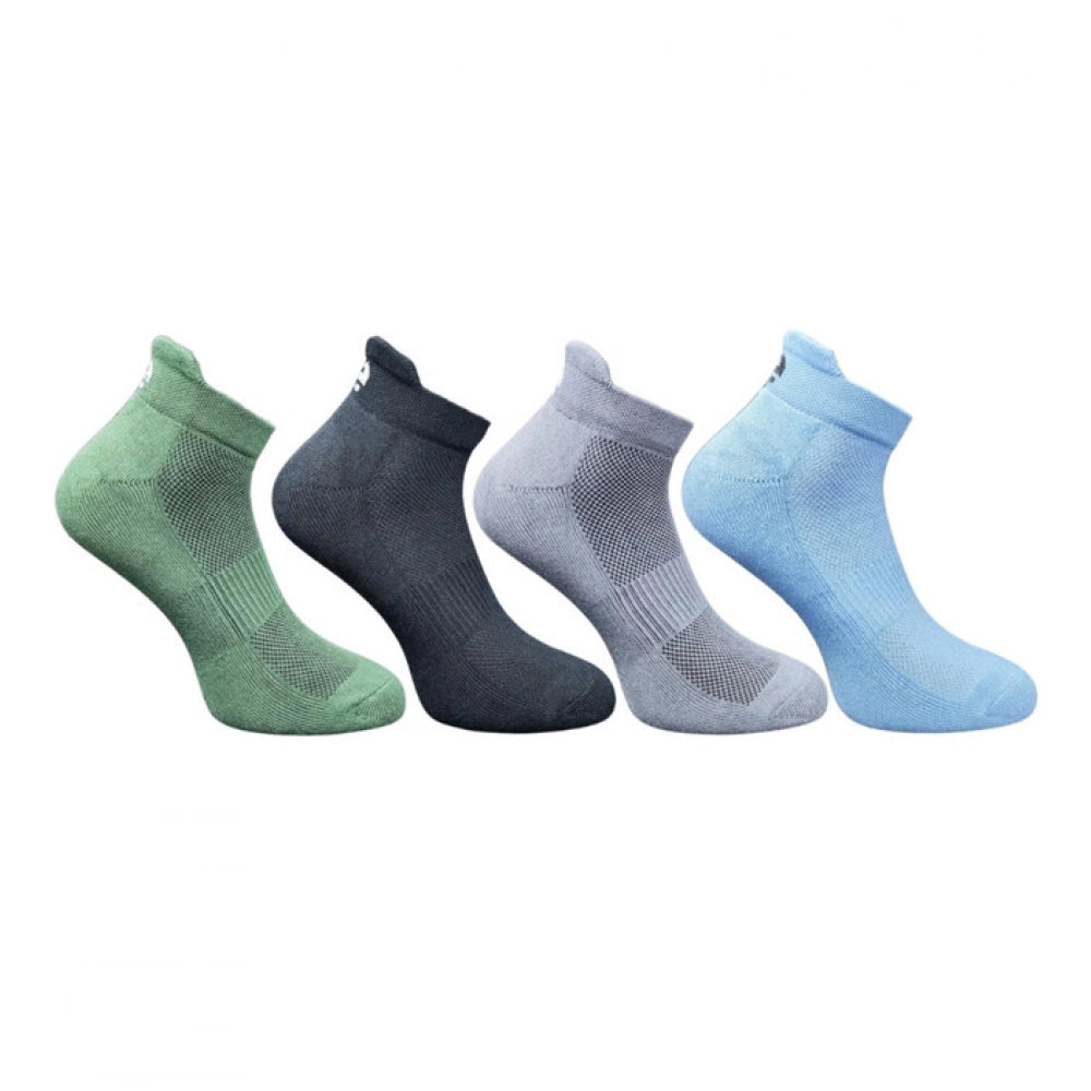 Multicolor unisex casual ankle-length cotton socks with olive, black, dark grey, sky blue patterns