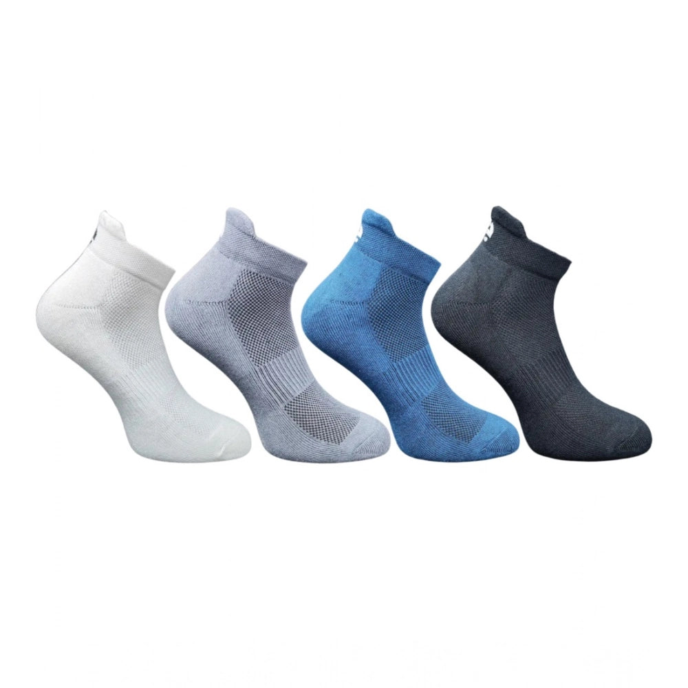 Multicolor unisex casual cotton printed ankle socks - off white, dark grey, navy blue, black