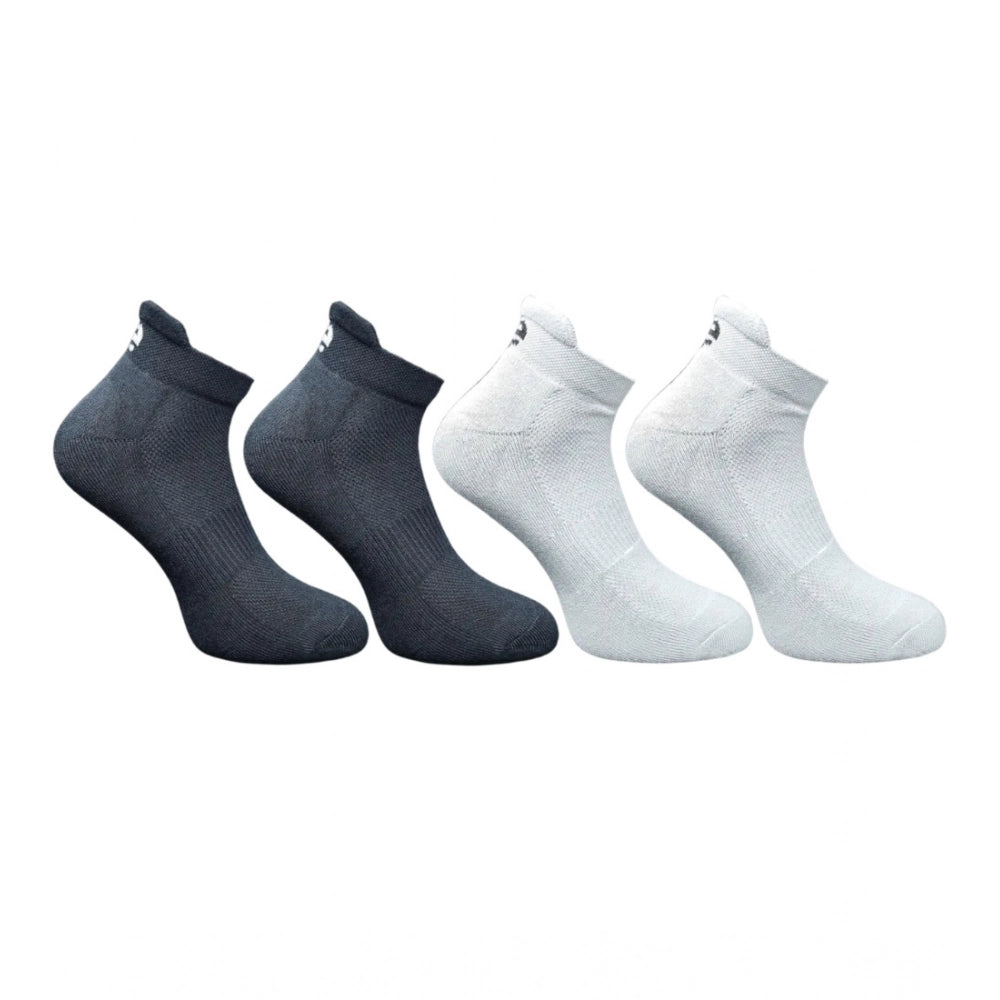 Multicolor unisex casual cotton ankle socks, black and light grey with printed design