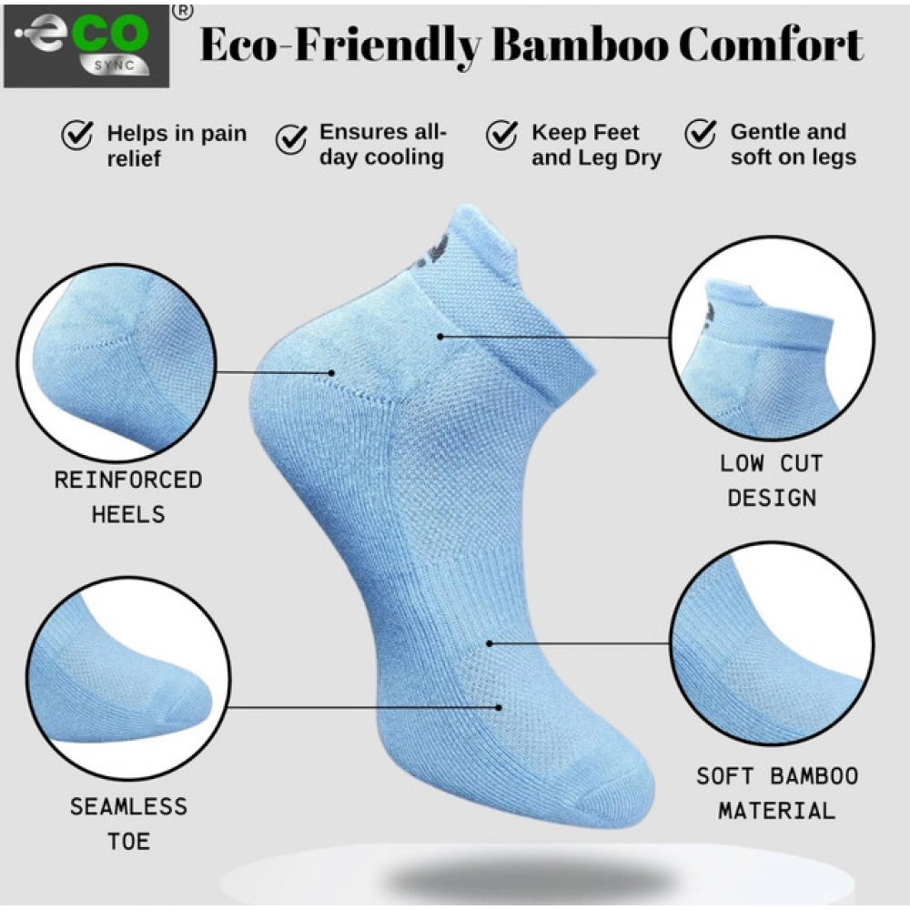 Multicolor unisex casual cotton printed ankle socks: black, navy blue, sky blue pair set