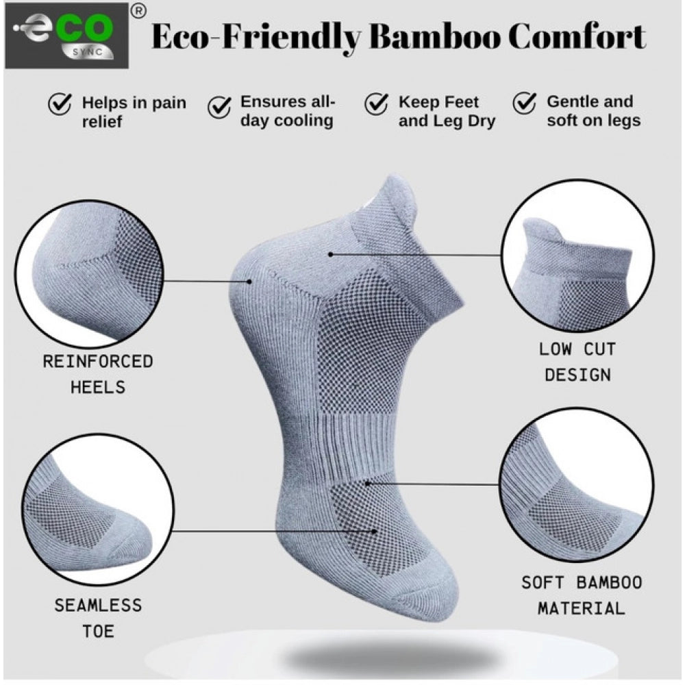 Multicolor unisex casual cotton ankle socks: Light grey, navy blue print design on feet