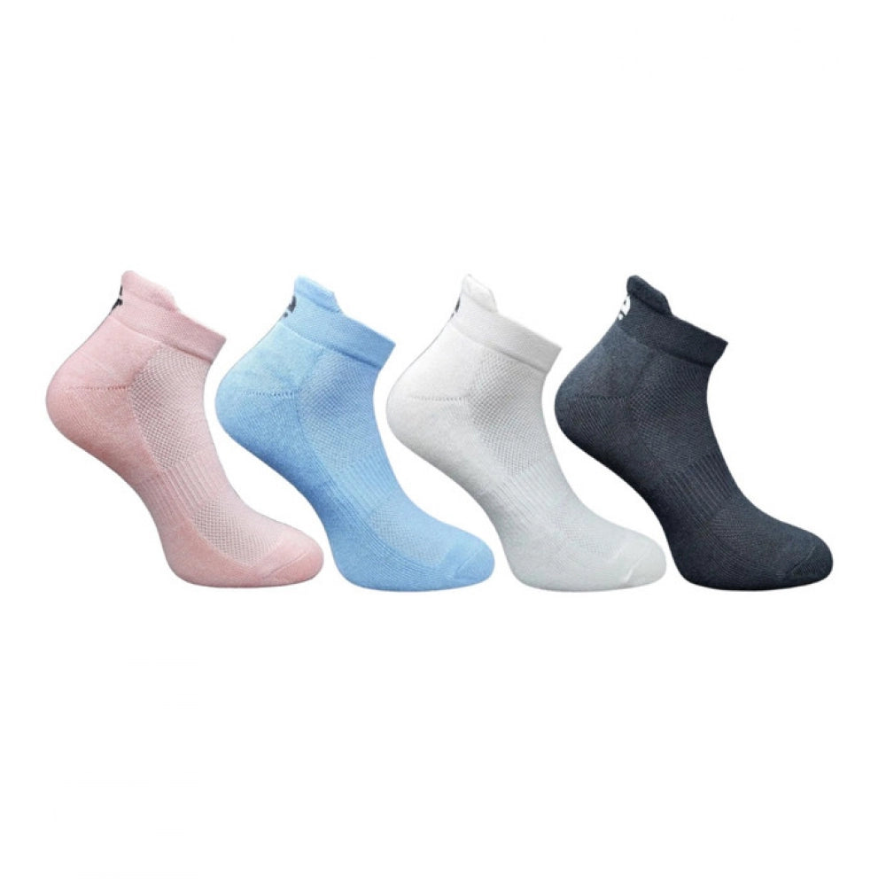 Multicolor unisex casual cotton printed ankle-length socks (light peach, sky blue, off white, black)