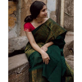 Green soft lichi silk printed saree with unstitched blouse, elegant Indian women's wear