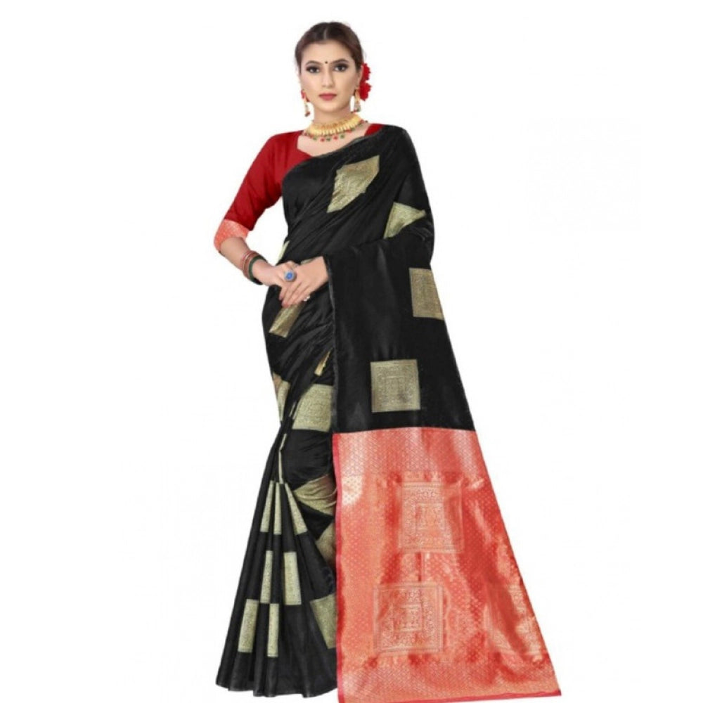 Black soft lichi silk printed saree with unstitched blouse (5.5mtr)