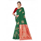 Green soft lichi silk printed saree with unstitched blouse, vibrant floral pattern