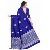 Blue soft lichi silk printed saree with unstitched blouse, 5.5mtr for women's fashion