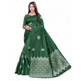 Green soft lichi silk printed saree with unstitched blouse (5.5mtr)