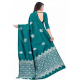 Soft lichi silk printed saree with unstitched blouse (5.5mtr), rama colored, traditional indian ethnic wear
