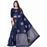 Blue soft lichi silk printed saree with unstitched blouse, elegant Indian women's fashion accessory