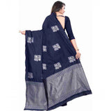 Blue soft lichi silk printed saree with unstitched blouse (5.5mtr)