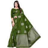 Green soft lichi silk printed saree with unstitched blouse, luxurious Indian women's wear