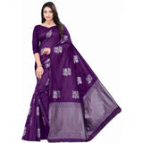 Purple soft lichi silk printed saree with unstitched blouse, elegant women's wear for special occasions