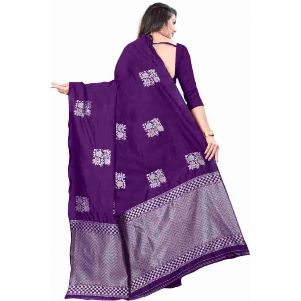 Purple soft lichi silk printed saree with unstitched blouse, luxurious eastern wear