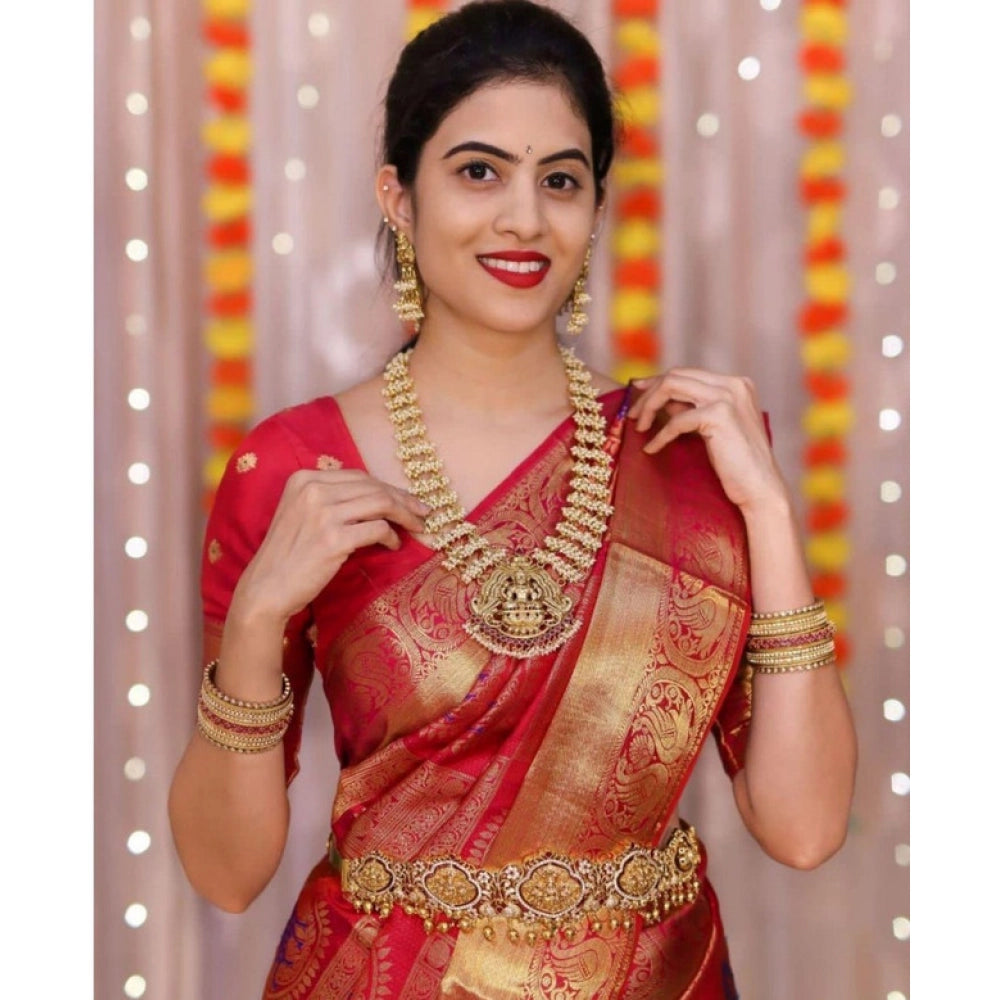 Red printed soft lichi silk saree with unstitched blouse (5.5Mtr)